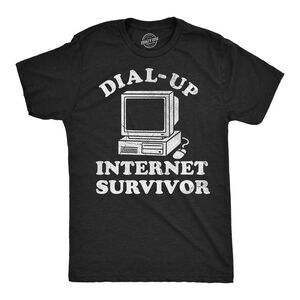 Mens Funny T Shirts Dial Up Internet Survivor Sarcastic Retro Tee For Men